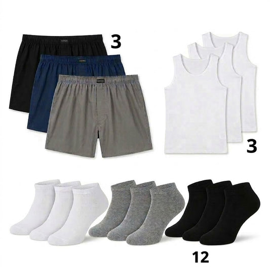 Pack 3 shorts + 3 Debardeurs + 12 chaussettes