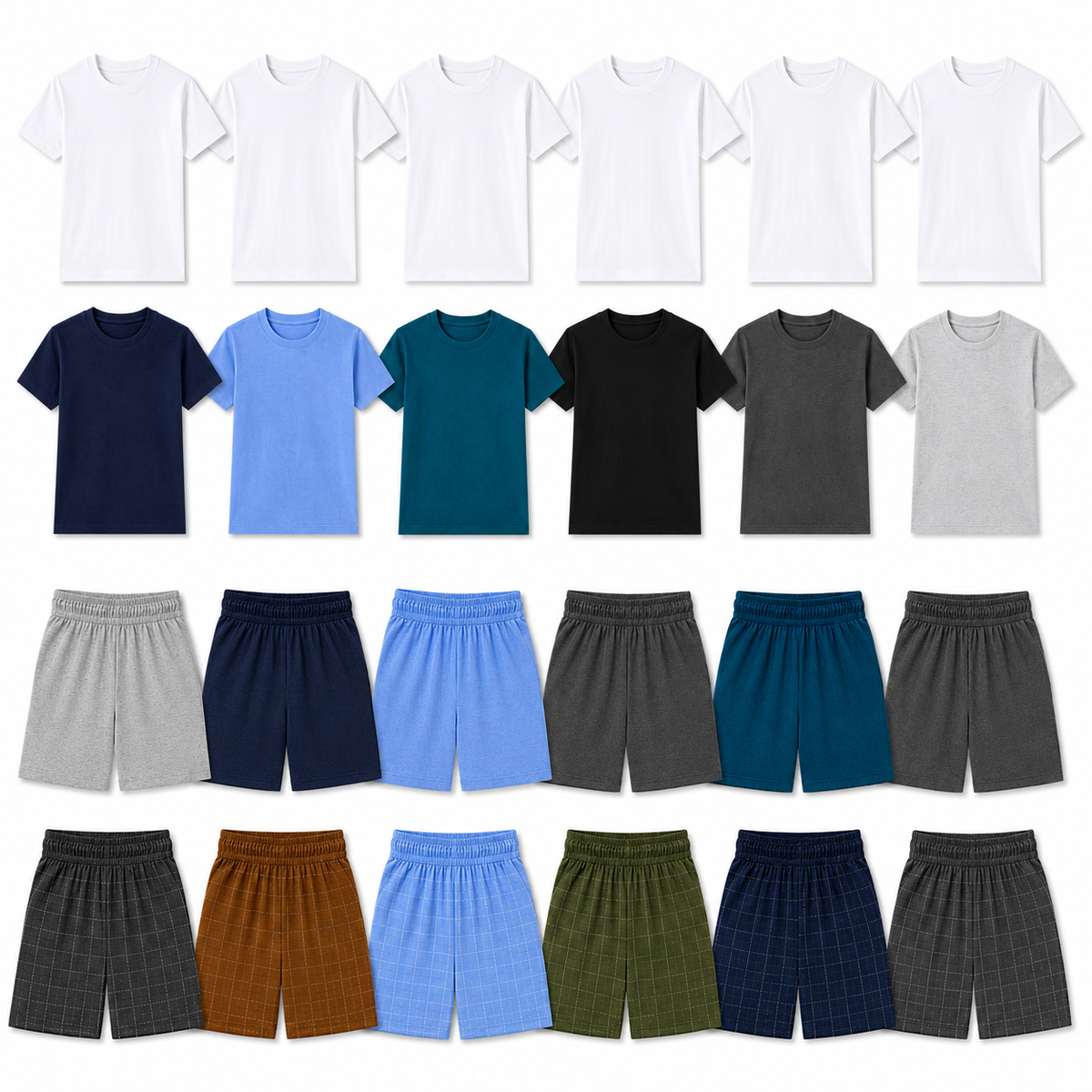 Pack 6 T-shirts (Color Or Blanc)+6 Shorts (Simple Or Careaux)