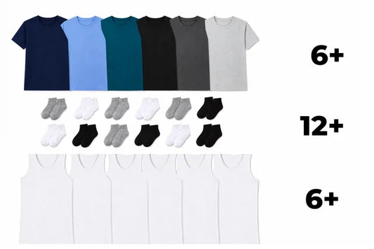 Pack 24 Pcs (6 T-shirts +6 Debardeur Blanc+12 Sockets)