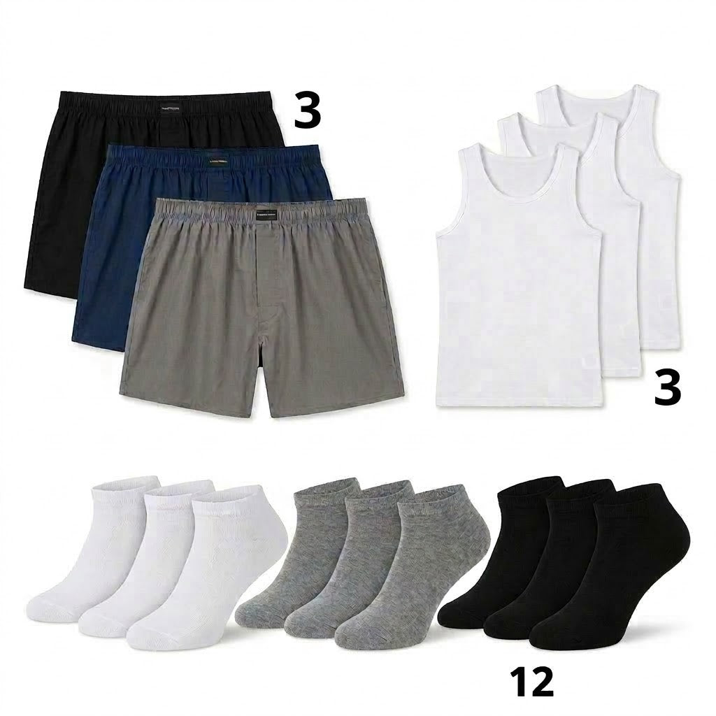Pack 3 shorts + 3 Debardeurs + 12 chaussettes